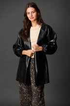 FAUX LEATHER BILLOWY SLEEVE JACKET--BLACK