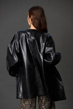 FAUX LEATHER BILLOWY SLEEVE JACKET--BLACK