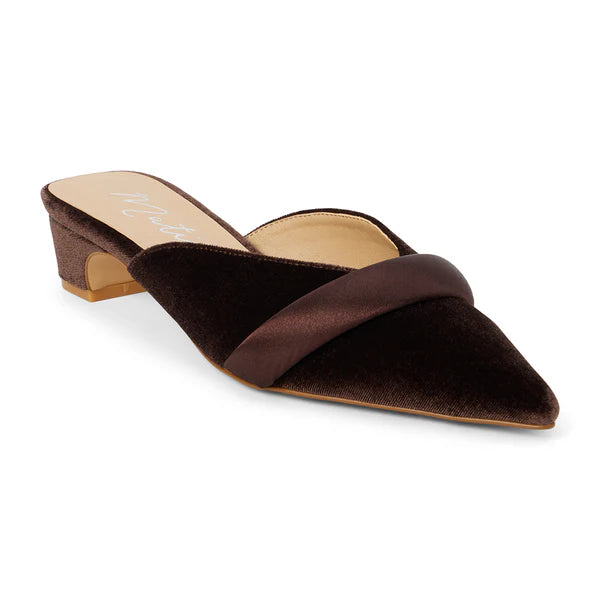 KELLAN VELVET HEELED MULE--ESPRESSO