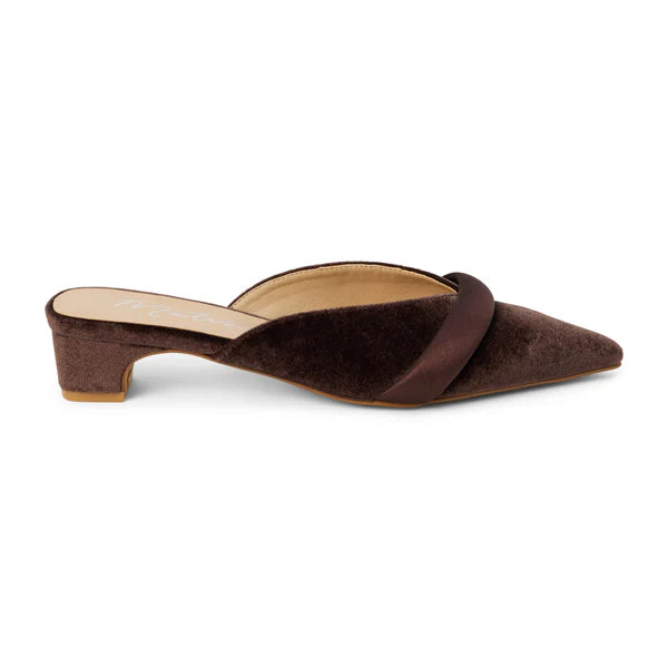 KELLAN VELVET HEELED MULE--ESPRESSO