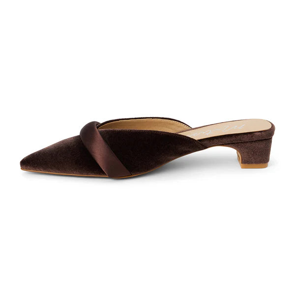 KELLAN VELVET HEELED MULE--ESPRESSO