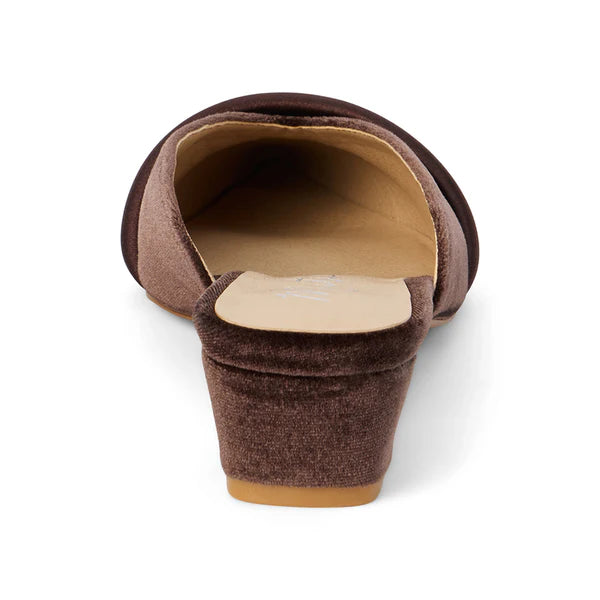 KELLAN VELVET HEELED MULE--ESPRESSO