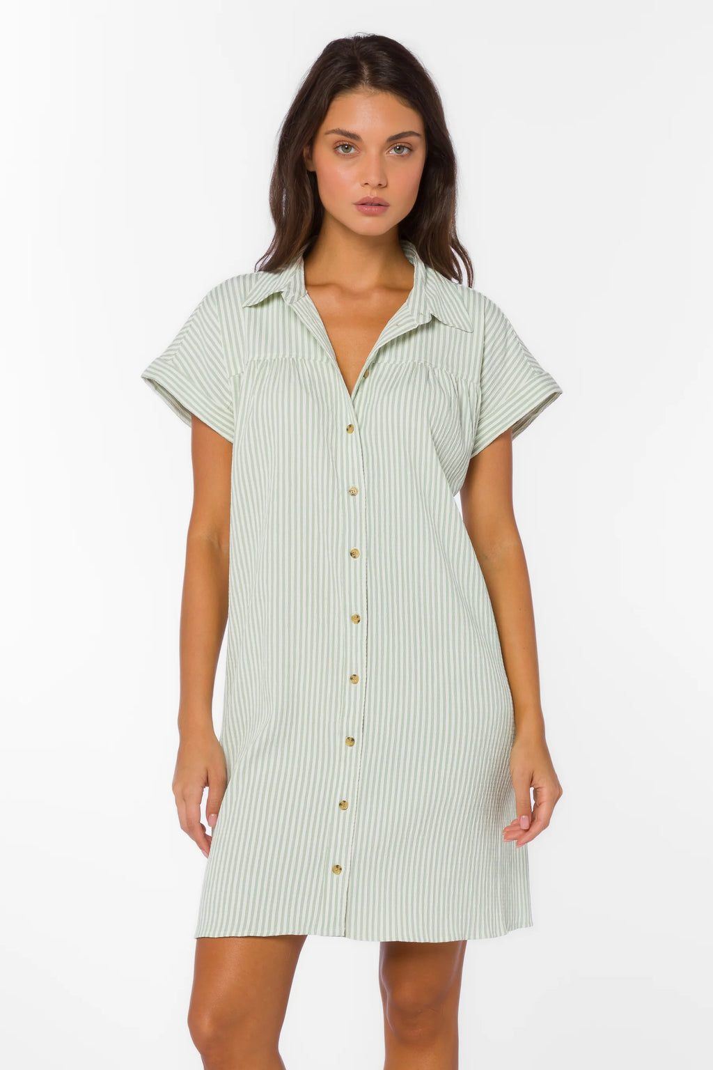 VELVET HEART MERILEE STRIPE DRESS--SAGE