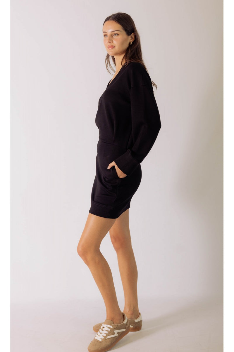 BUTTER MODAL V-NECK DRESS--BLACK
