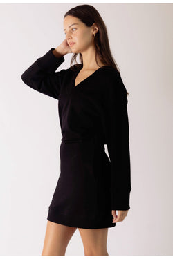 BUTTER MODAL V-NECK DRESS--BLACK