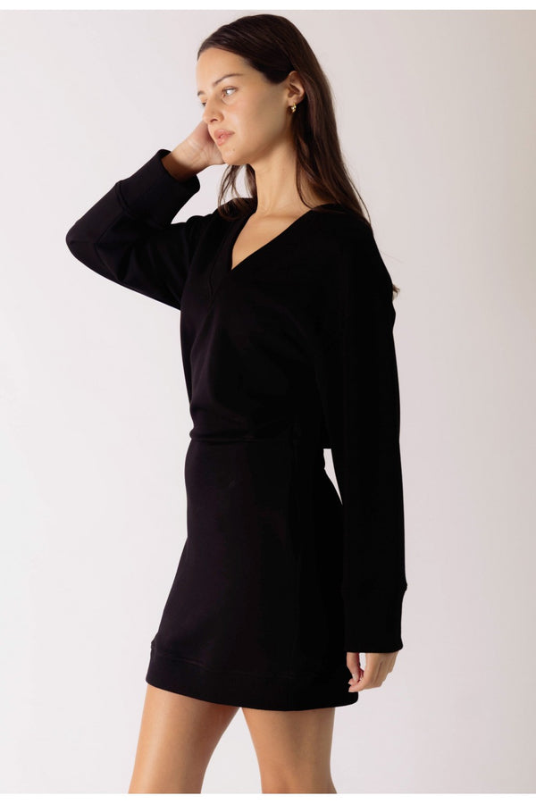 BUTTER MODAL V-NECK DRESS--BLACK