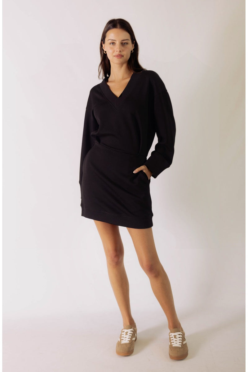 BUTTER MODAL V-NECK DRESS--BLACK