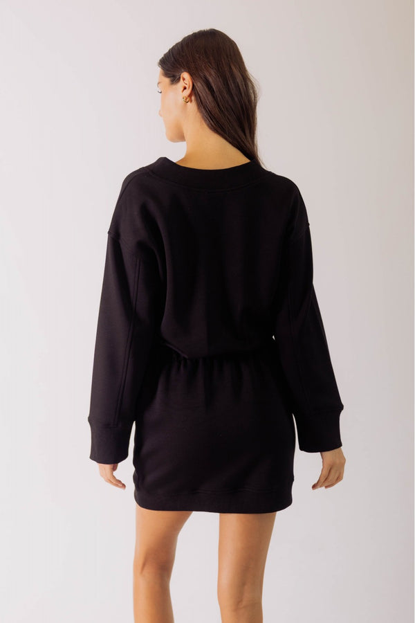 BUTTER MODAL V-NECK DRESS--BLACK