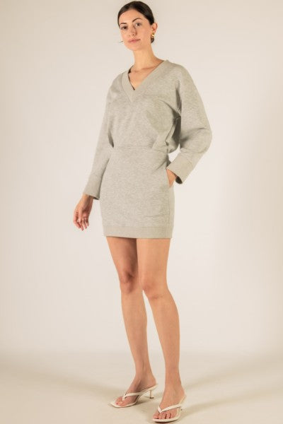 BUTTER MODAL V-NECK DRESS--H. GREY