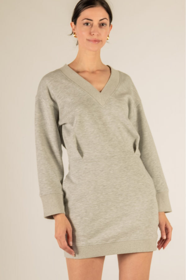 BUTTER MODAL V-NECK DRESS--H. GREY