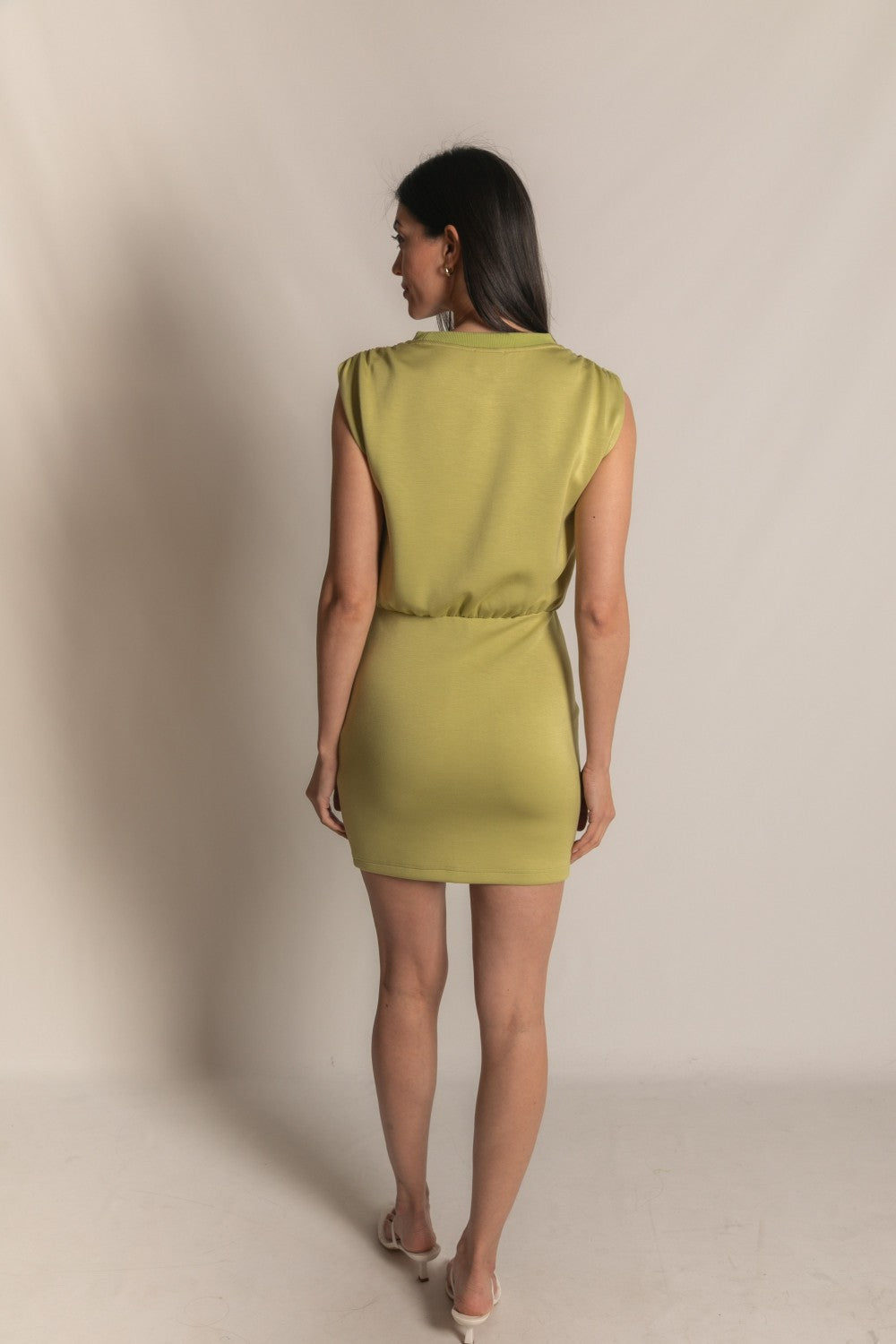 SCUBA MODAL SLEEVELESS TEE DRESS--LEMON GRASS
