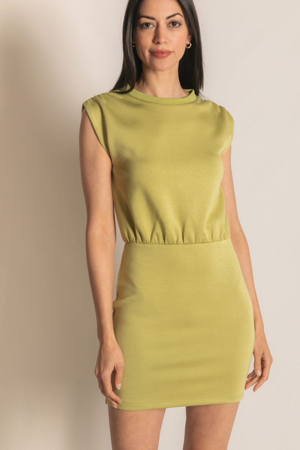SCUBA MODAL SLEEVELESS TEE DRESS--LEMON GRASS