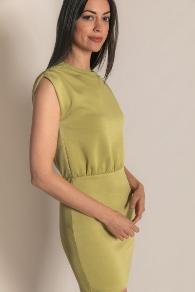 SCUBA MODAL SLEEVELESS TEE DRESS--LEMON GRASS