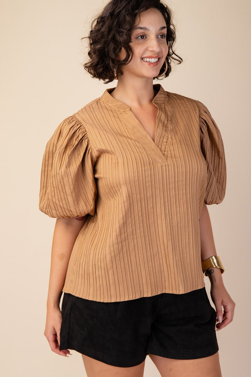 CURVY EVER SO MUCH PUFF SLEEVE TOP--TAUPE