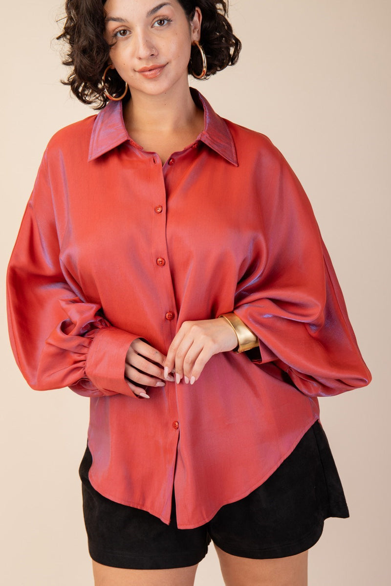 CURVY TAKE ON ME VOLUMINOUS SLEEVE TOP--RUST