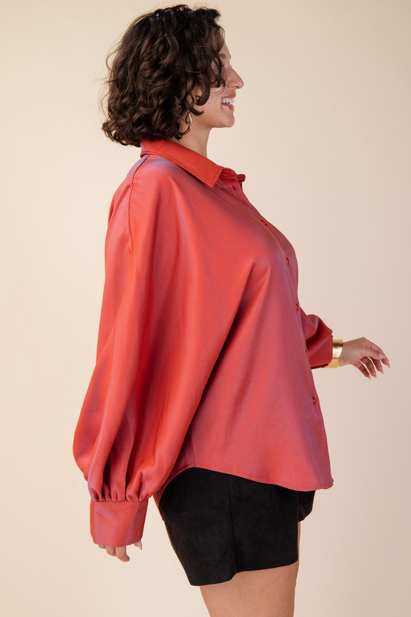 CURVY TAKE ON ME VOLUMINOUS SLEEVE TOP--RUST