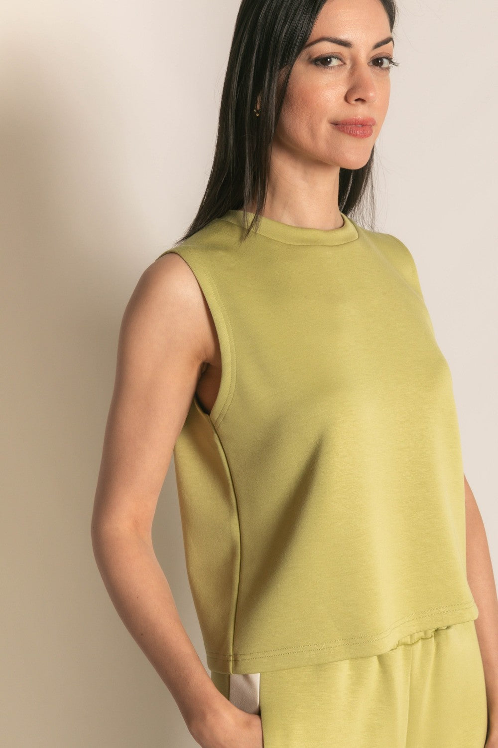 SCUBA MODAL SLEEVELESS TOP--LEMON GRASS