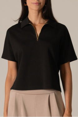 SCUBA MODAL SHORT SLEEVE QUARTER ZIP TOP--BLACK