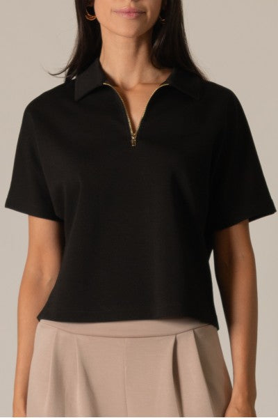 SCUBA MODAL SHORT SLEEVE QUARTER ZIP TOP--BLACK