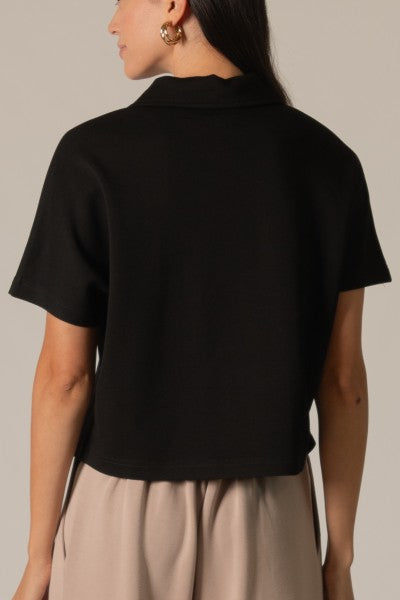 SCUBA MODAL SHORT SLEEVE QUARTER ZIP TOP--BLACK