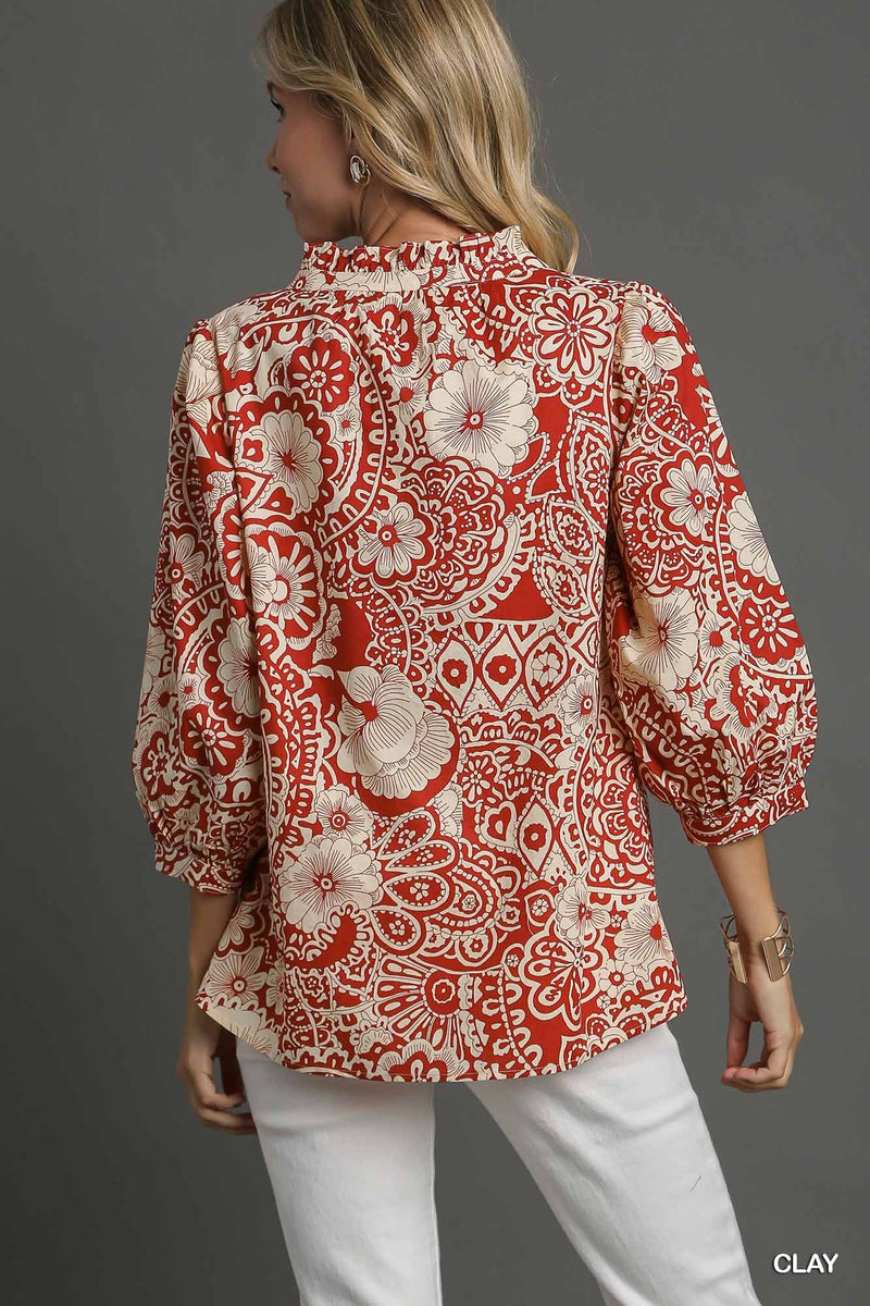 FRIEND ZONE PAISLEY TOP--RED