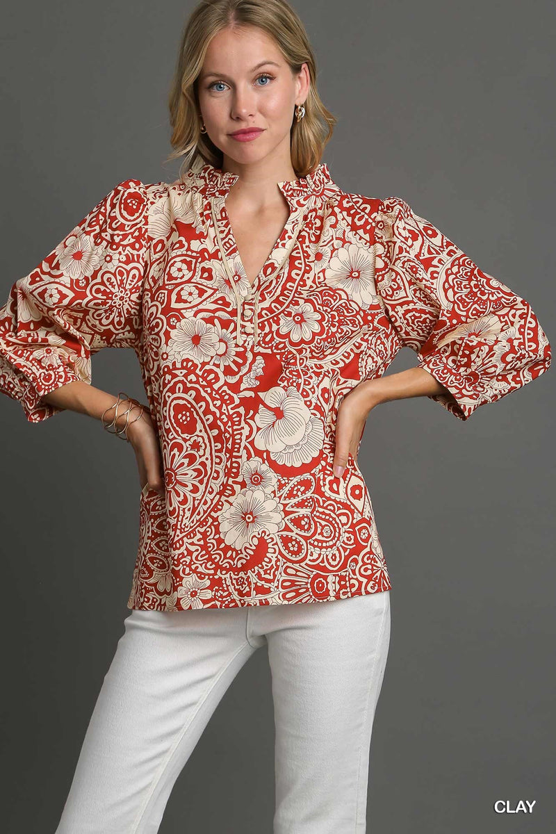 FRIEND ZONE PAISLEY TOP--RED