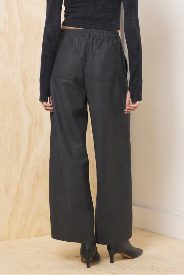 FAUX LEATHER WIDE LEG PANTS--ASPHALT