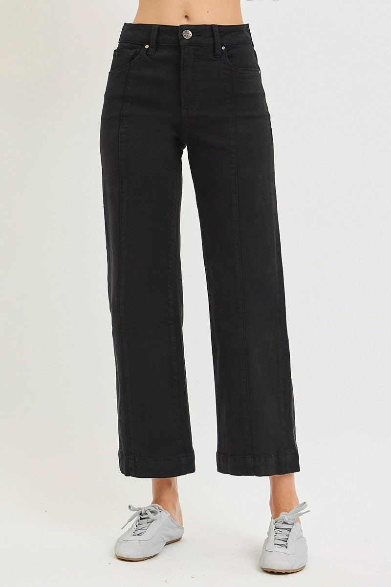 TC HIGH RISE CROP WIDE PANTS--BLACK