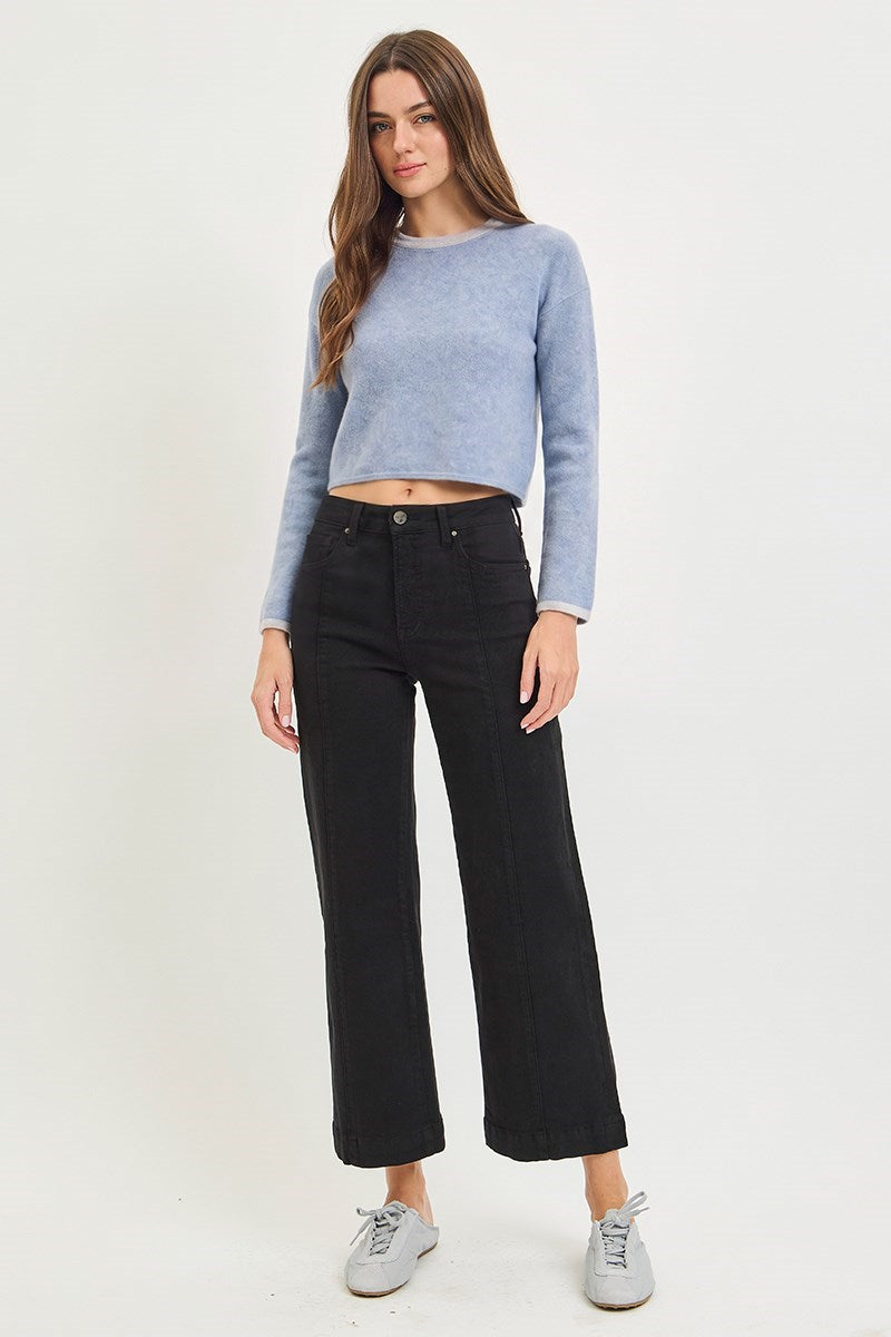 TC HIGH RISE CROP WIDE PANTS--BLACK
