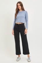 TC HIGH RISE CROP WIDE PANTS--BLACK