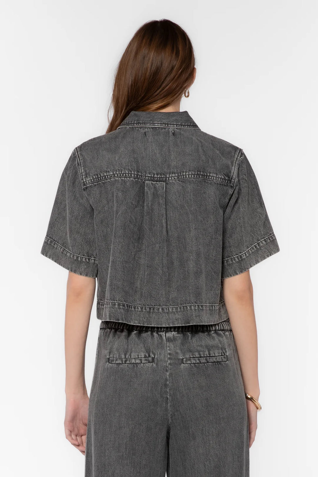 VELVET HEART RIMPEL TENCEL  TOP--GREY ACID WASH