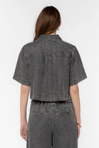 VELVET HEART RIMPEL TENCEL  TOP--GREY ACID WASH