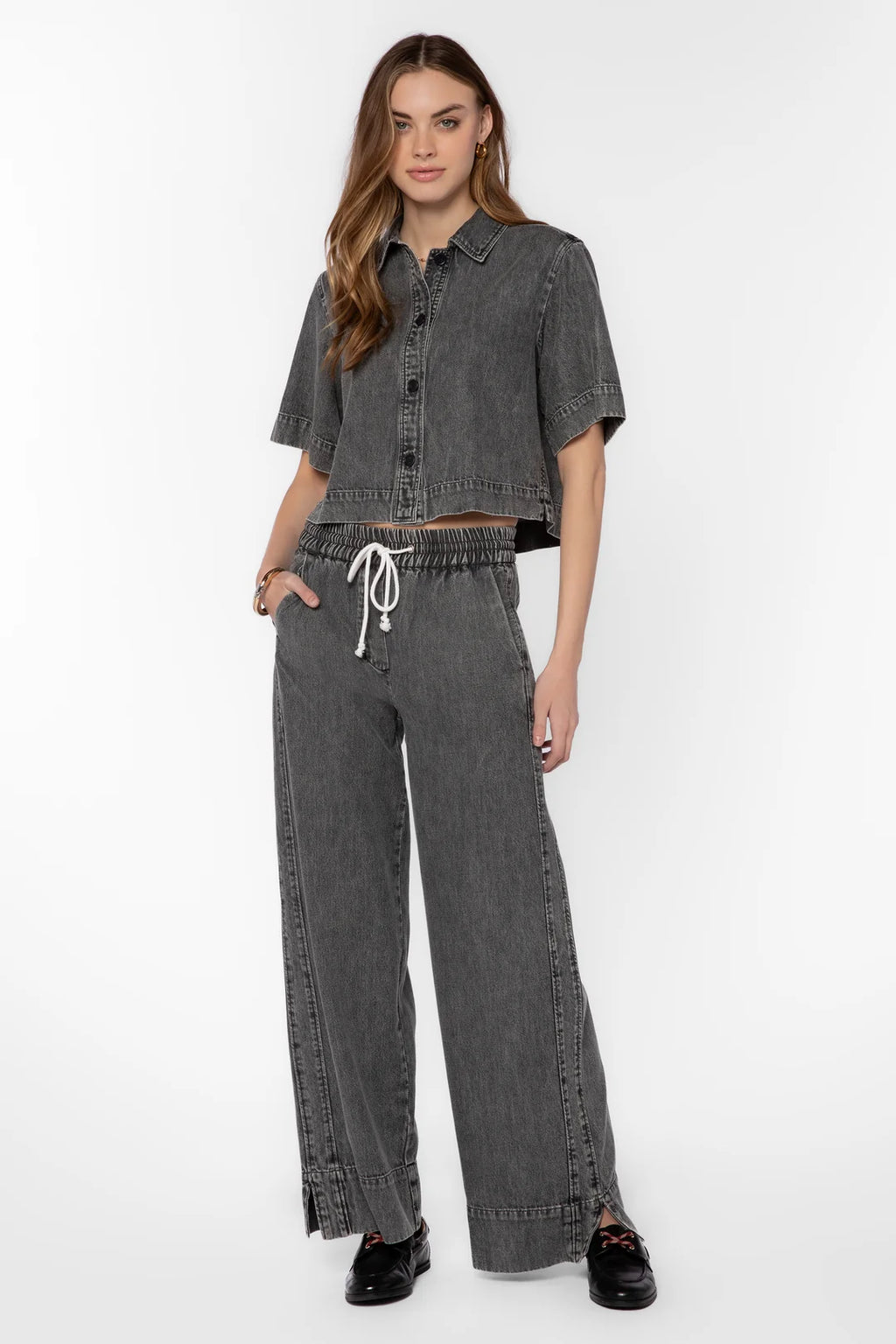 TENCEL HEART JEROME TENCEL PANTS--GREY ACID WASH