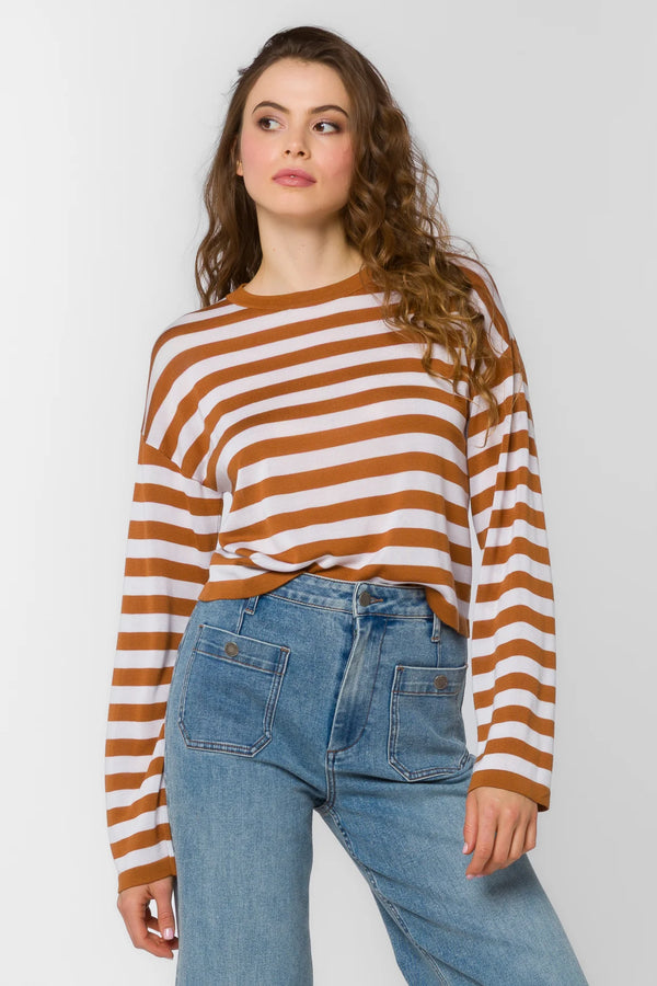 VELVET HEART RUMI STRIPED TOP--CINNAMON