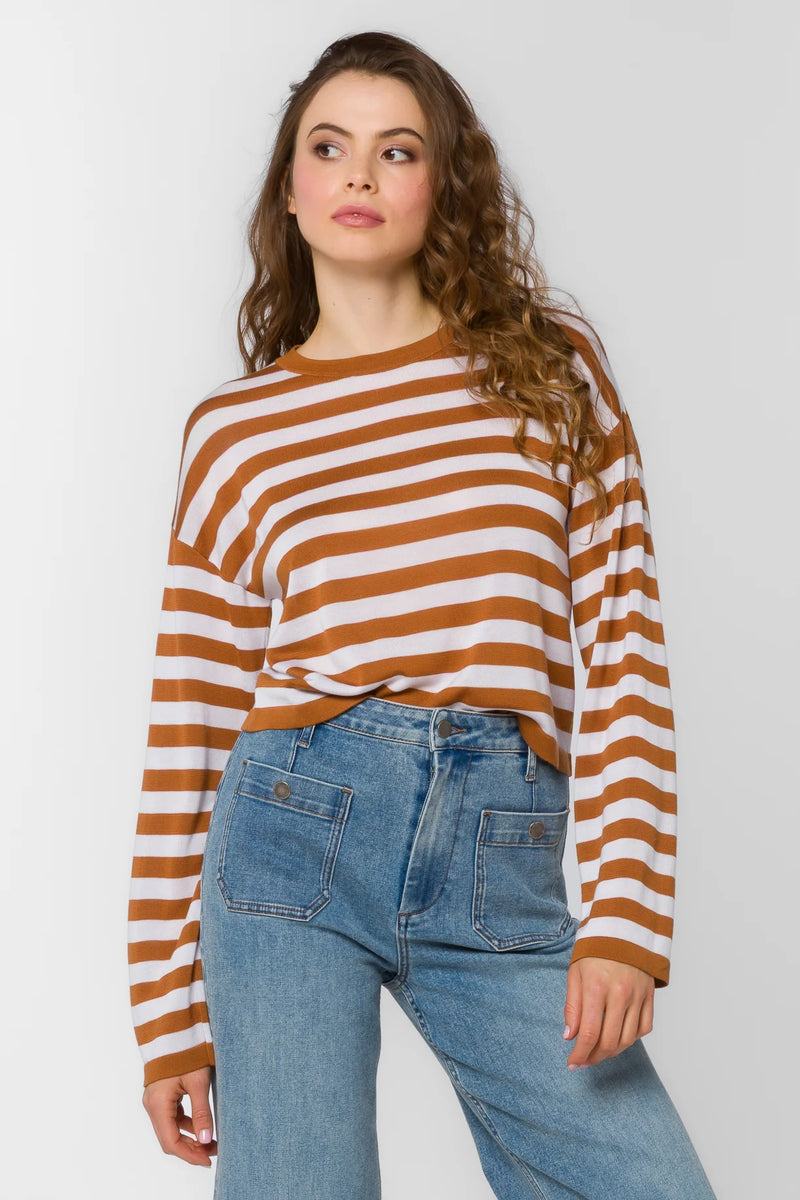 VELVET HEART RUMI STRIPED TOP--CINNAMON