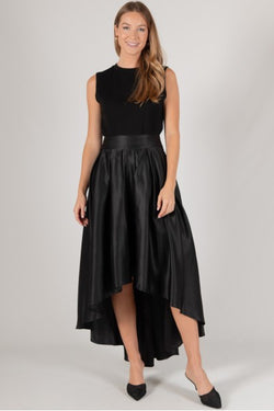 MIDNIGHT GLAM SATIN HI-LOW SKIRT--BLACK