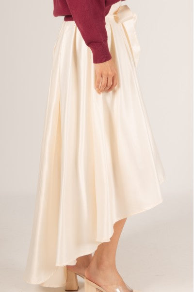 MIDNIGHT GLAM SATIN HI-LOW SKIRT--CREAM