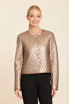 FAUX LEATHER QUILTED BUTTON JACKET--BRONZE