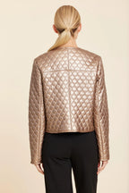 FAUX LEATHER QUILTED BUTTON JACKET--BRONZE