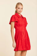 FAUX SUEDE BUBBLE DRESS--RED