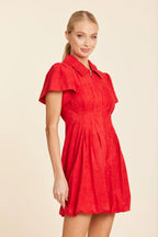 FAUX SUEDE BUBBLE DRESS--RED