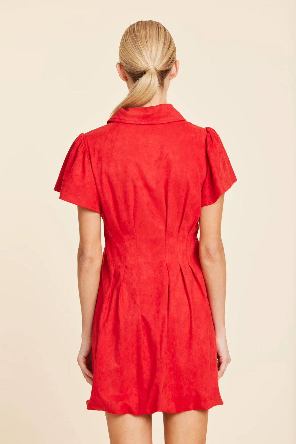 FAUX SUEDE BUBBLE DRESS--RED