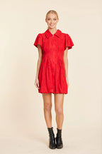 FAUX SUEDE BUBBLE DRESS--RED