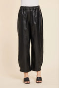 FAUX LEATHER BARREL LEG PANT--BLACK