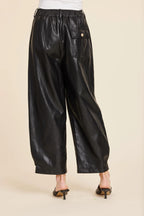 FAUX LEATHER BARREL LEG PANT--BLACK