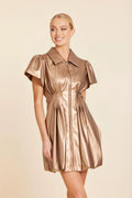 FAUX LEATHER ZIP BUBBLE DRESS--BRONZE