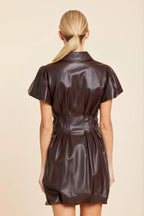 FAUX LEATHER ZIP BUBBLE DRESS--COFFEE