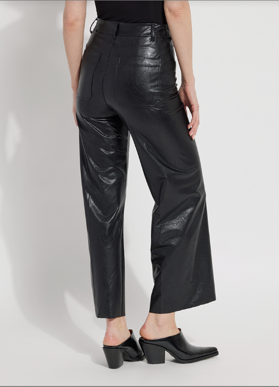 LYSSE HI WAIST VEGAN LEATHER WIDE LEG PANT BLACK