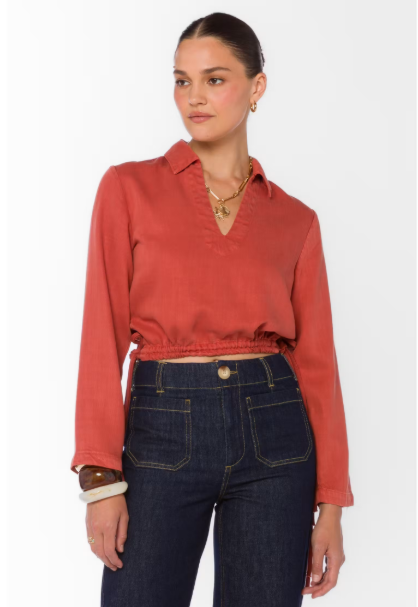 VELVET HEART HARVEY TENCEL DENIM TOP--BURNT BRICK