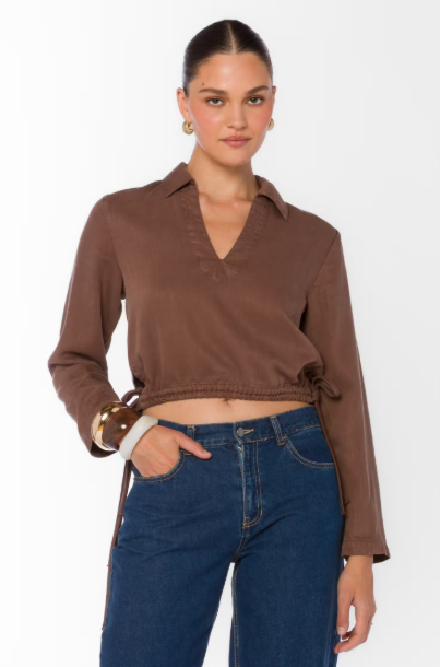 VELVET HEART HARVEY TENCEL DENIM TOP--COCOA